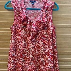 Chaps Red and White Ruffled Blouse